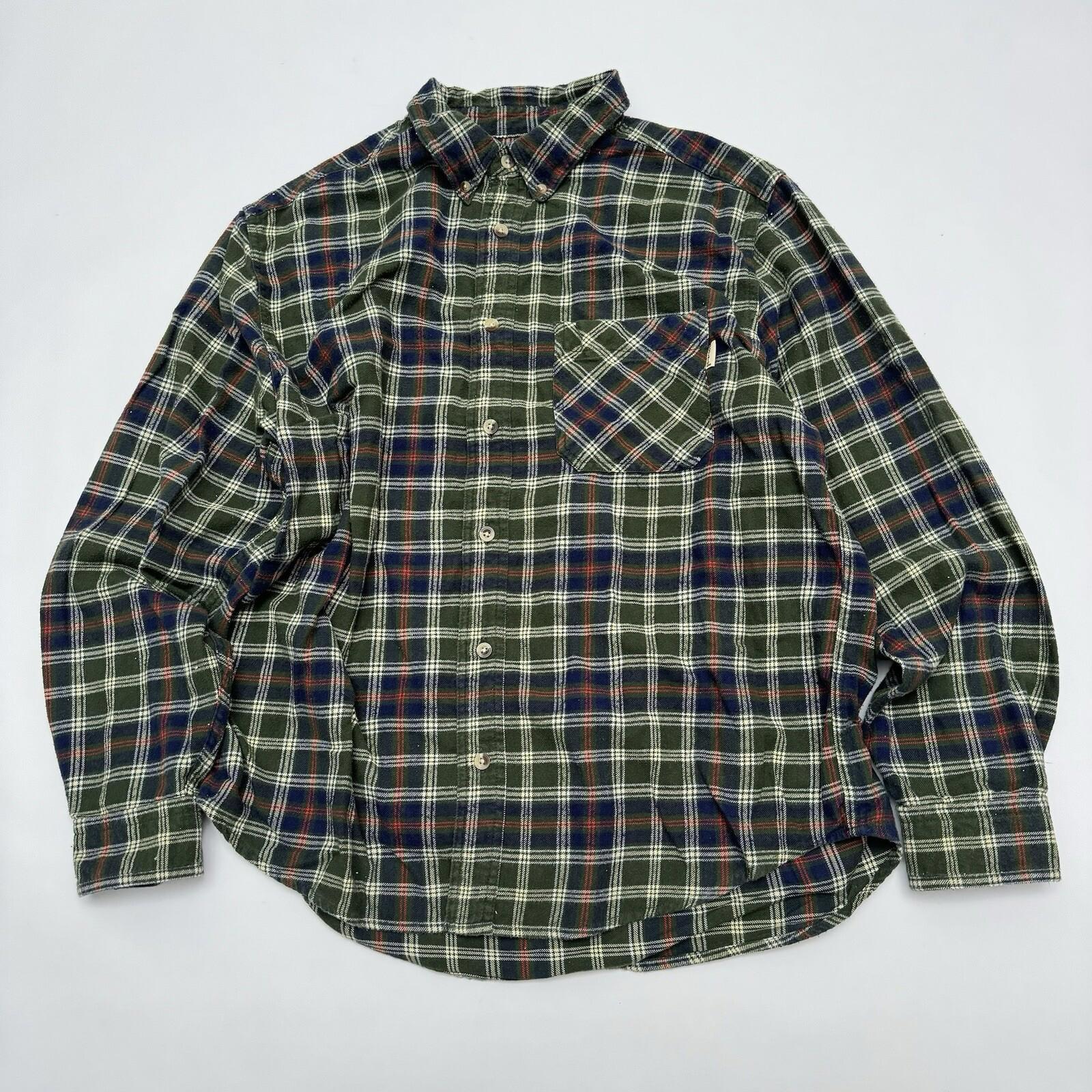 Vintage Woolrich Men's Large Green Plaid Flannel Button Down Outdoors Warm